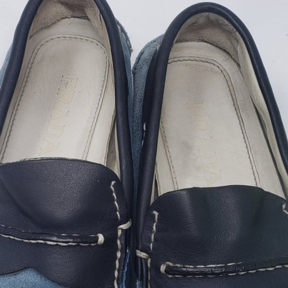 Prada Blue Suede Driving Shoes, Size 7 DD020 - Picture 6 of 8